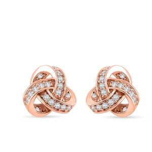 Moissanite Knot Stud Earrings Rose Gold Vermeil Sterling Silver